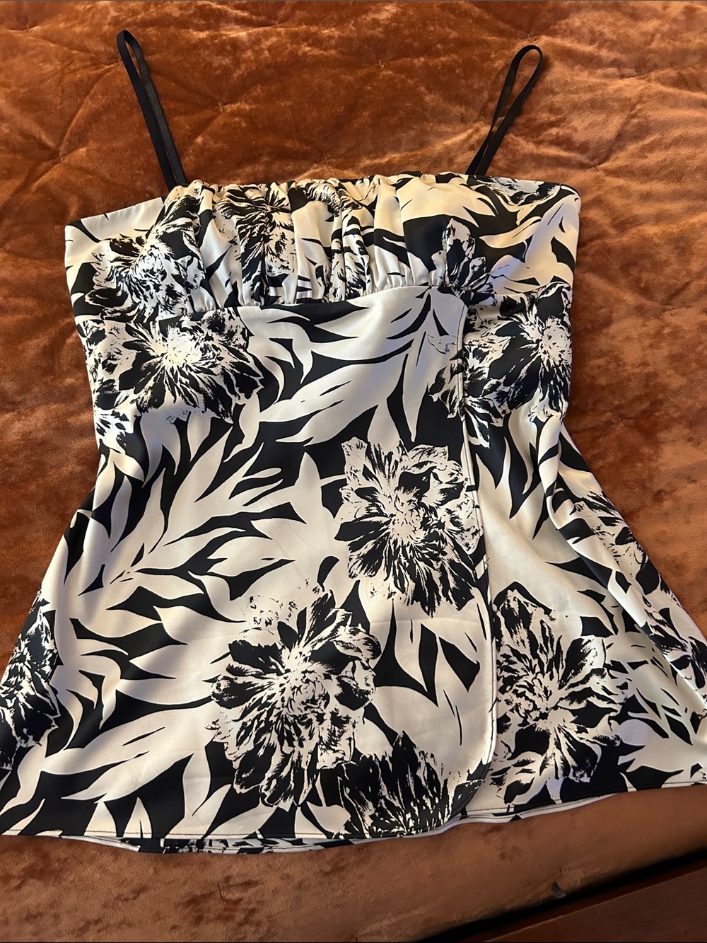 Ann Taylor Black & White Floral Spaghetti Strap Camisole